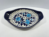 Blue Pottery Serving Tray with Handles