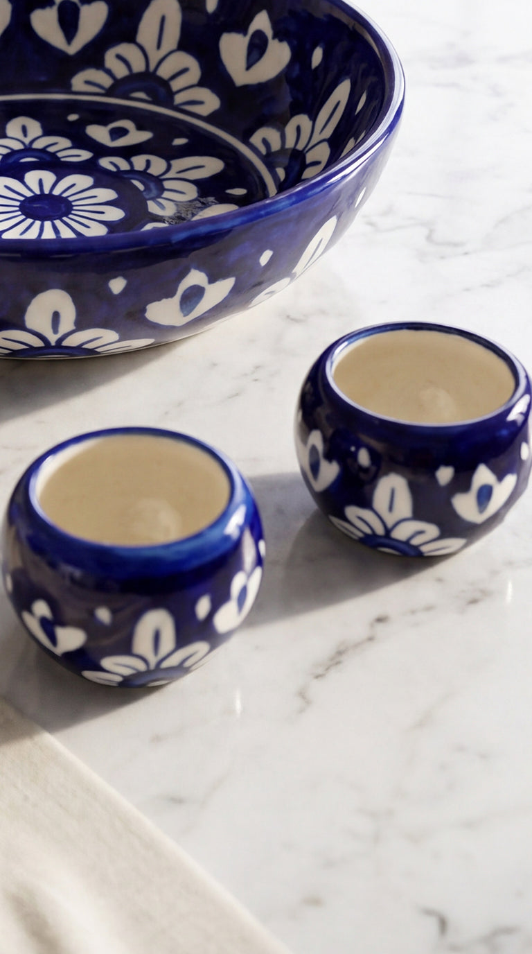 Blue Pottery Candle Pots