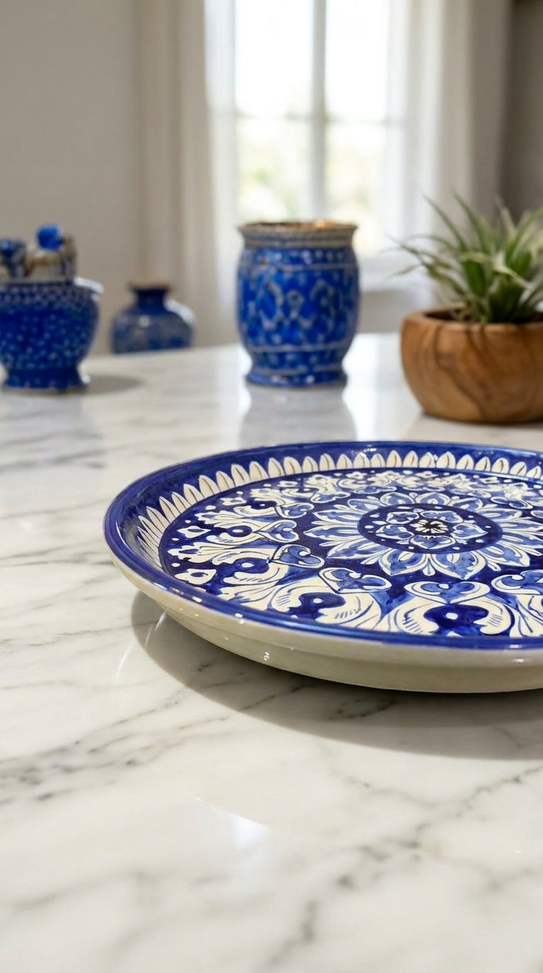 Blue Pottery Floral Round Platter
