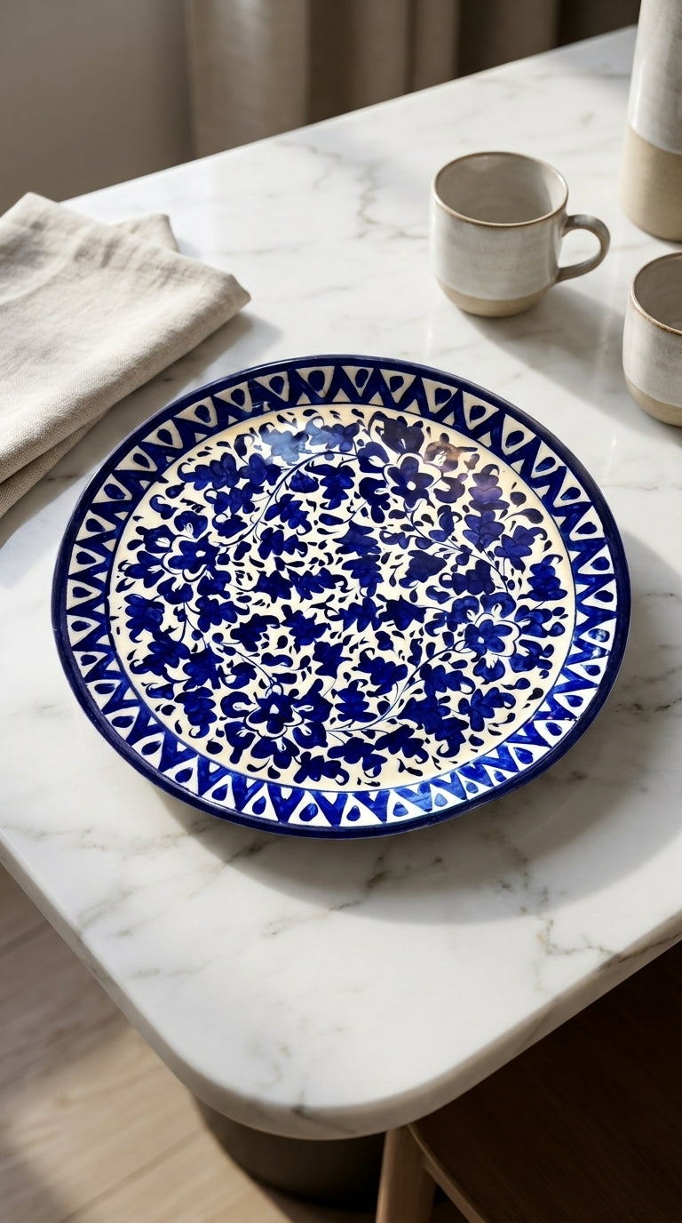 Blue Pottery Deep Round Serving Platter