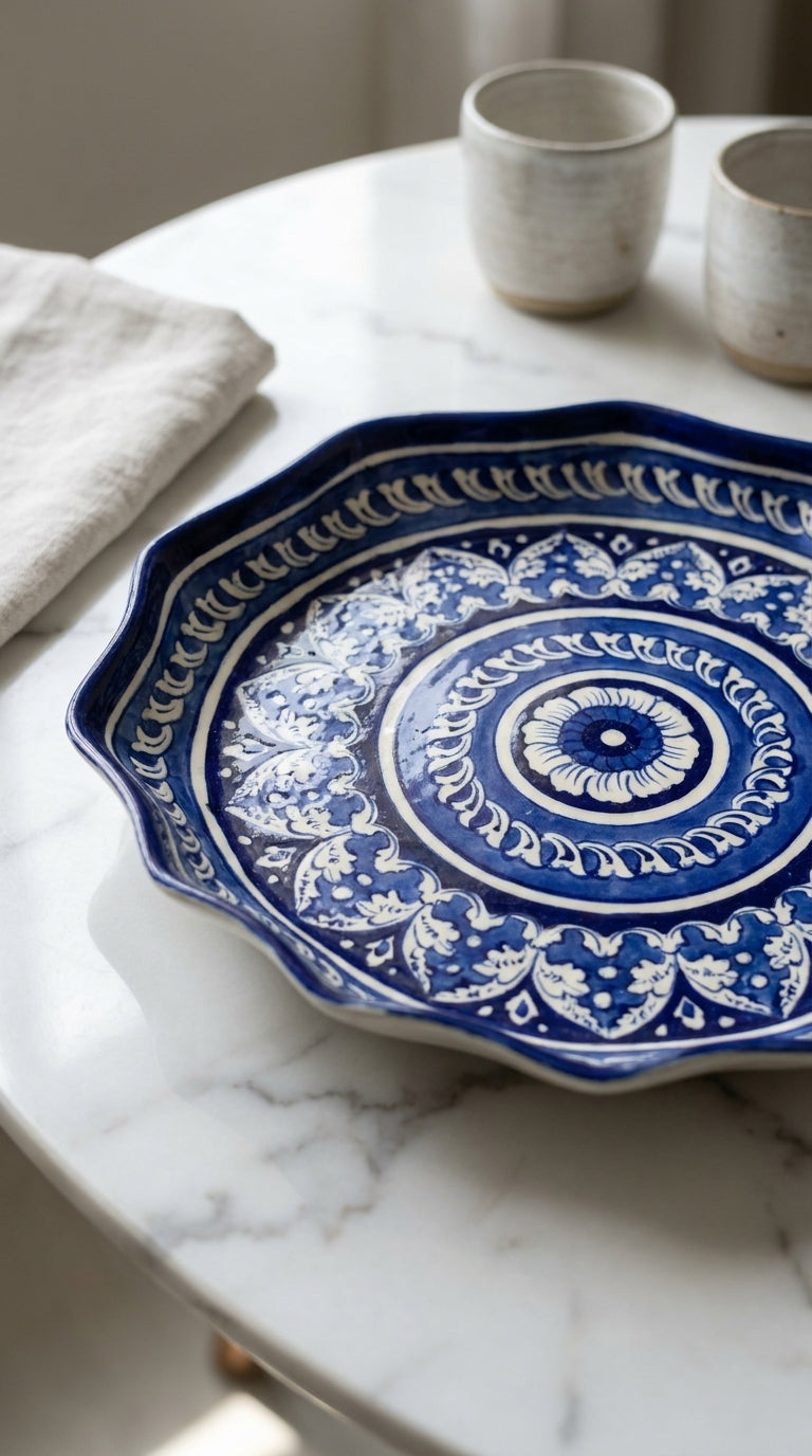 Handcrafted Blue Pottery Decorative Plate