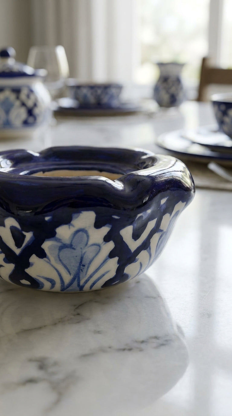 Blue Pottery Round Ashtray