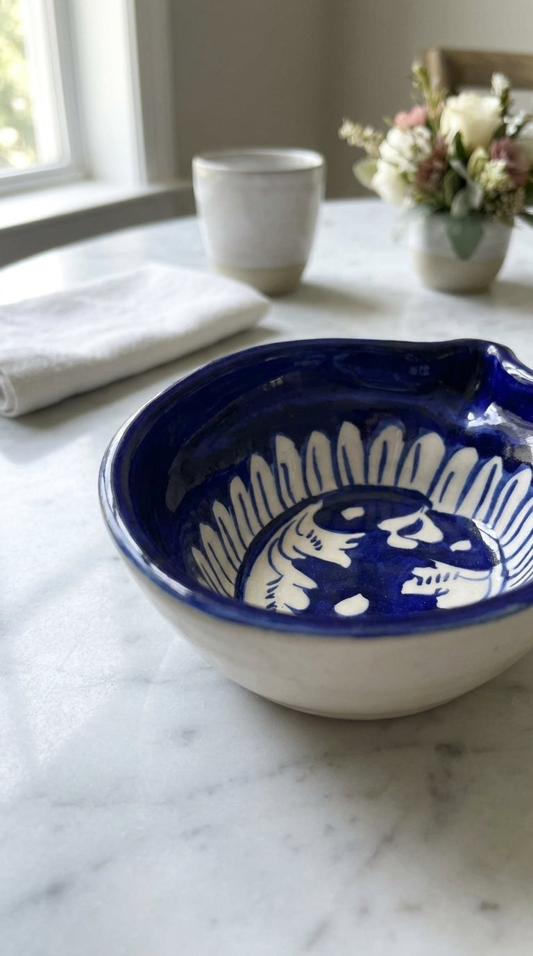 Blue Pottery Leaf-Shaped Bowl