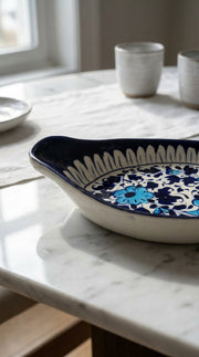 Blue Pottery Serving Tray with Handles