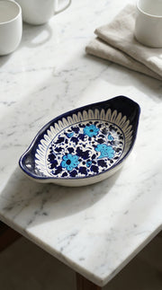 Blue Pottery Tray with Handles