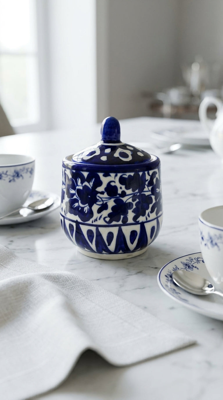Blue Pottery Sugar Pot