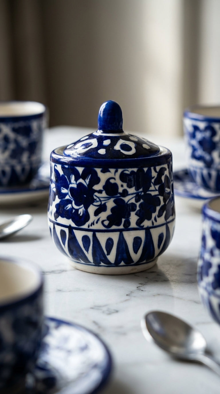 Blue Pottery Sugar Pot