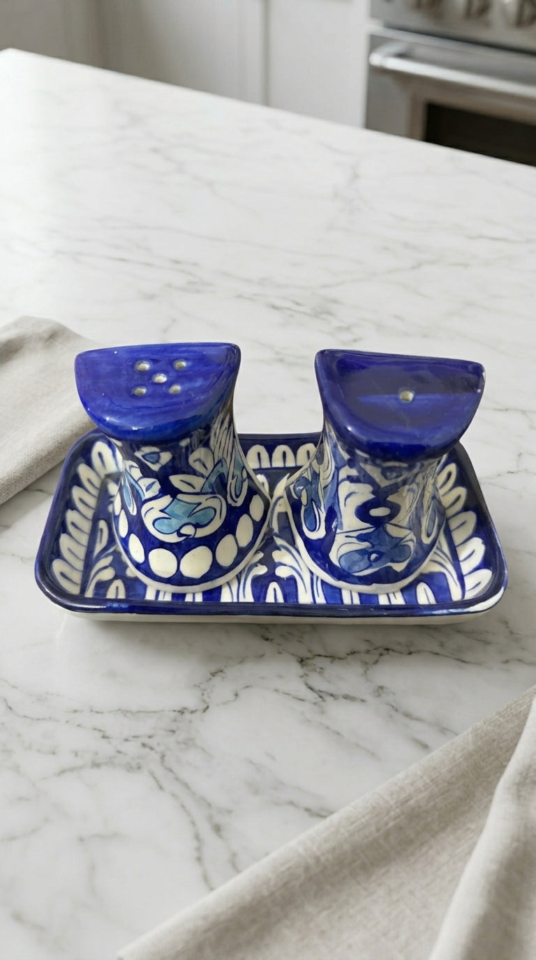 Blue Pottery Salt and Pepper Shaker Set