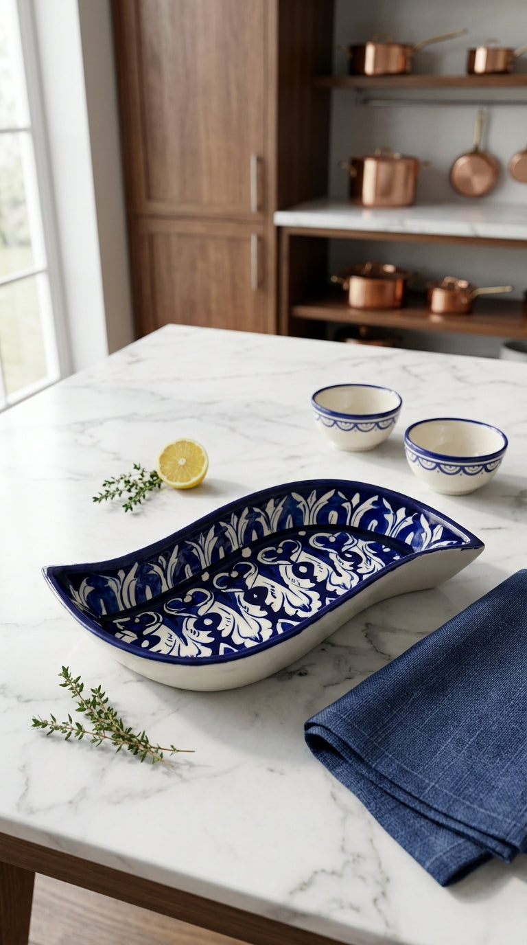 Blue Pottery Curved Trays