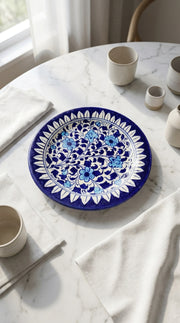 Handcrafted Blue Pottery Flat Serving Plate