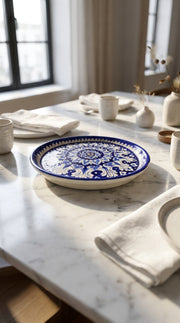 Blue Pottery Floral Round Platter