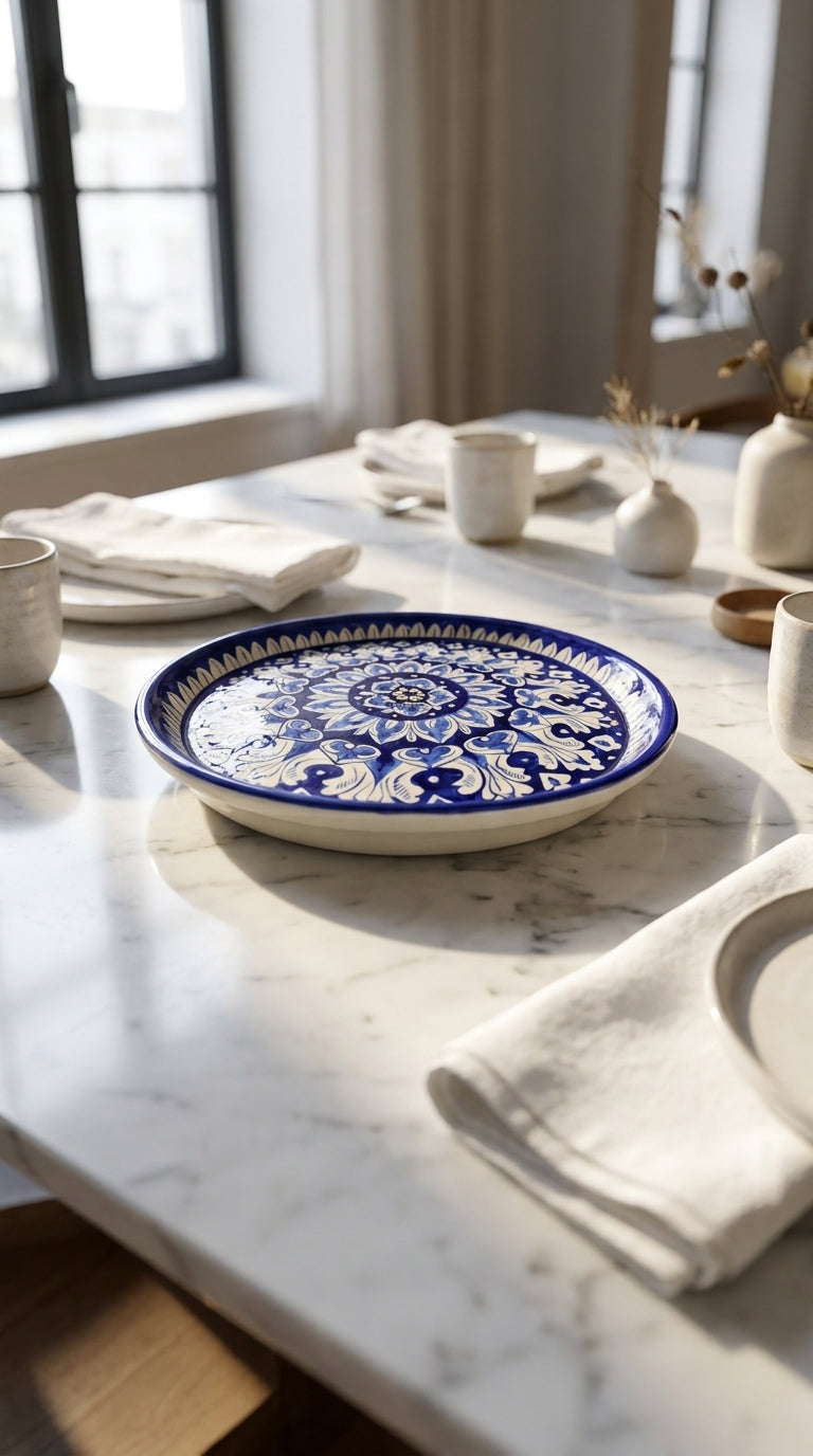 Blue Pottery Floral Round Platter