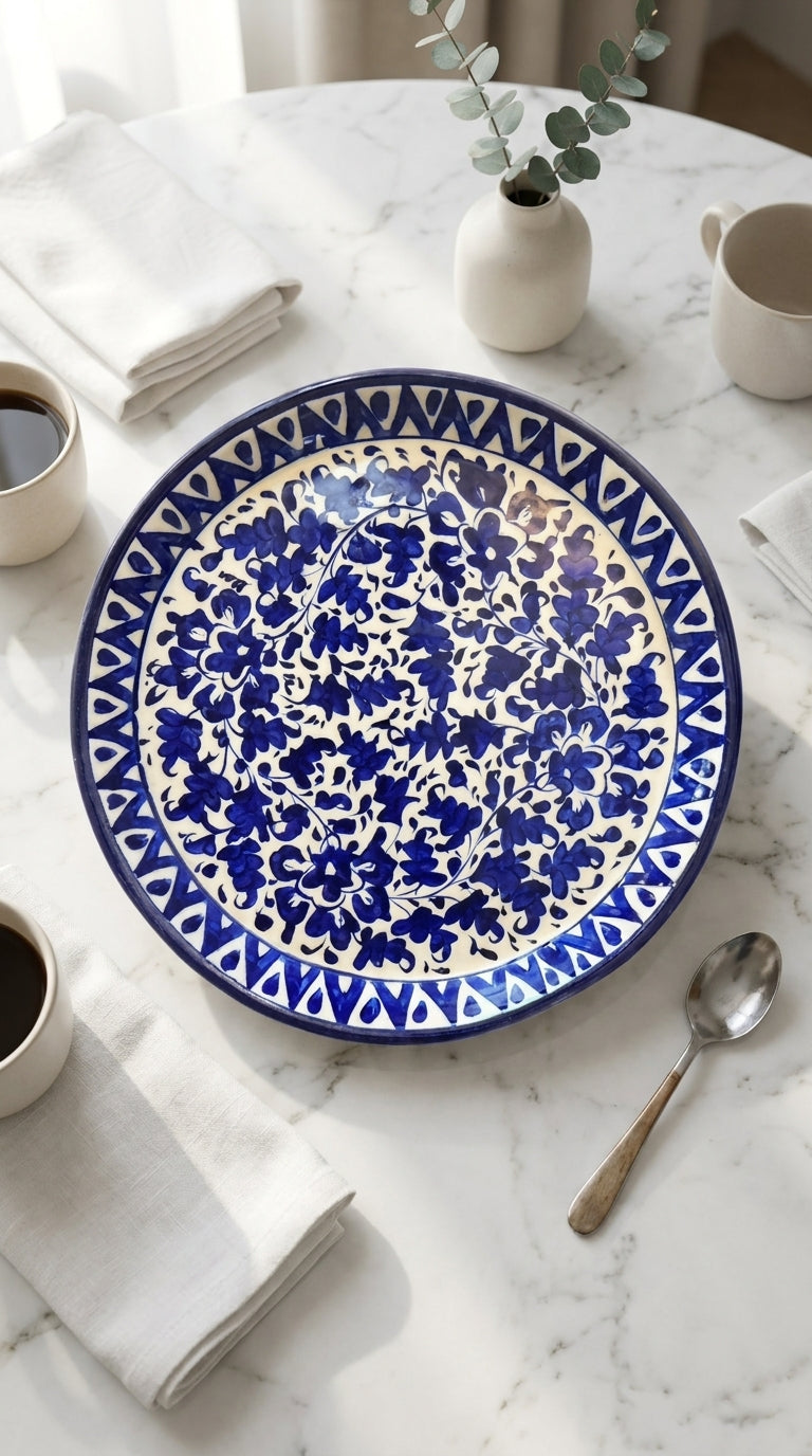 Blue Pottery Deep Round Serving Platter