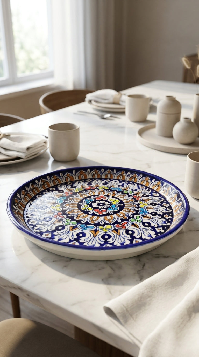 Multicolor Blue Pottery Deep Platter