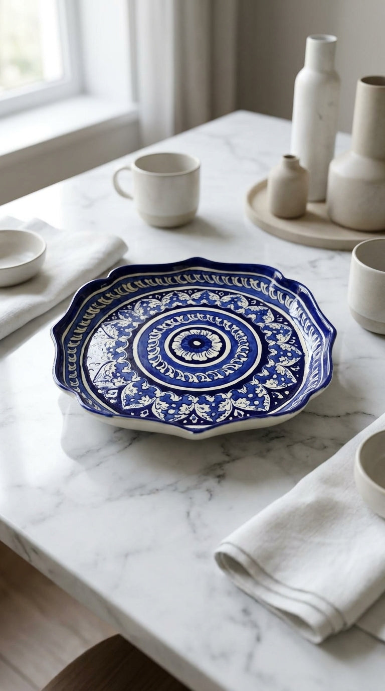 Handcrafted Blue Pottery Decorative Plate