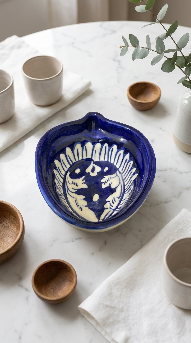 Blue Pottery Leaf-Shaped Bowl