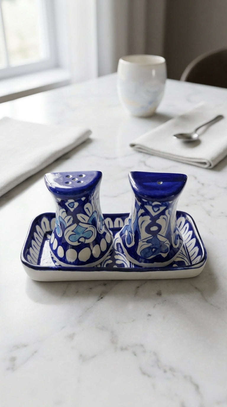 Blue Pottery Salt and Pepper Shaker Set