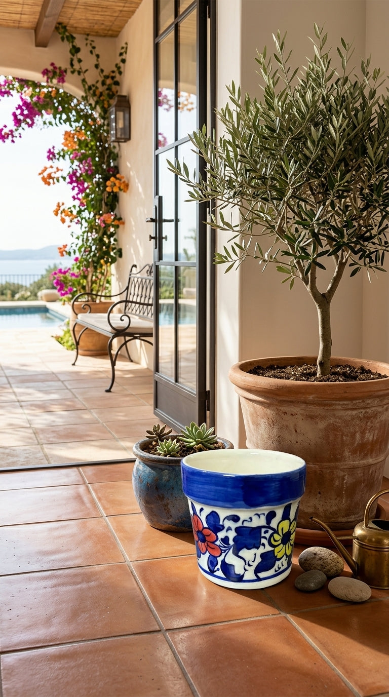 Blue Pottery Flower Pots