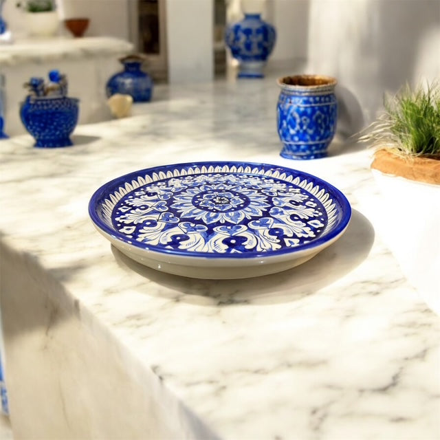 Blue Pottery Floral Round Platter