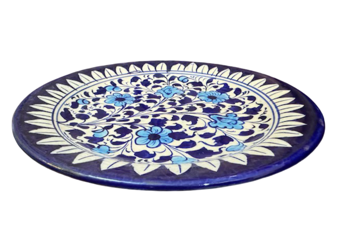 Handcrafted Blue Pottery Flat Serving Plate