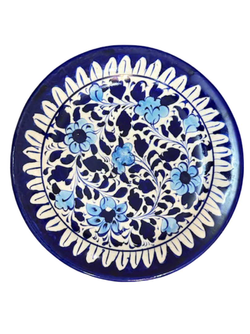 Floral Pattern Blue Pottery Flat Plate