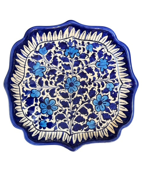 Square Blue Pottery Serving Platter