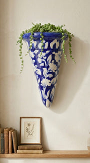 Blue Pottery Cone Shaped Wall Planter