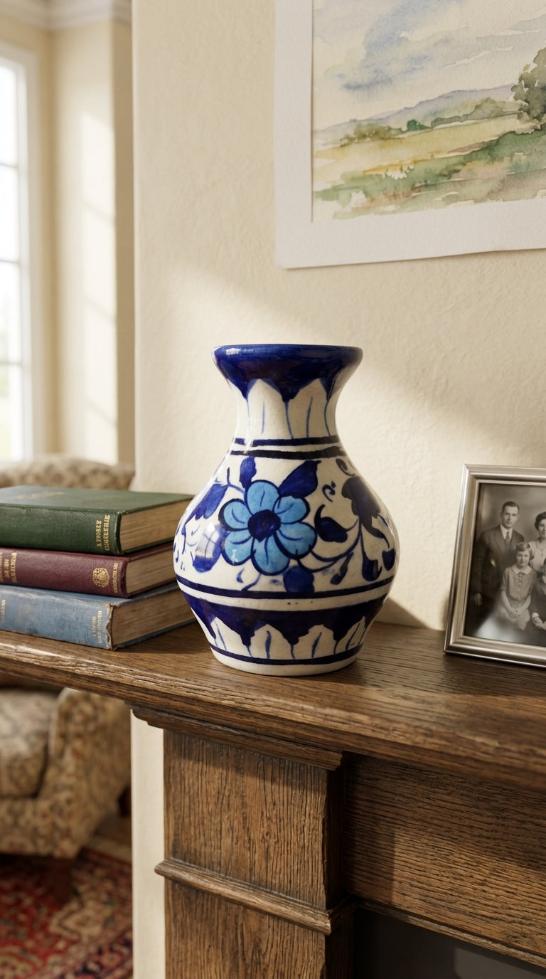Blue Pottery Floral Mini Bud Vase (set of 2)