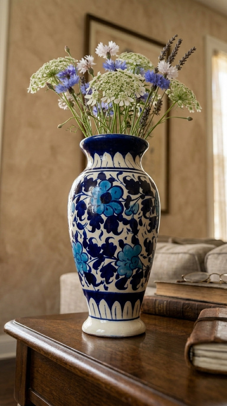 Handcrafted Blue Pottery Flower Vase