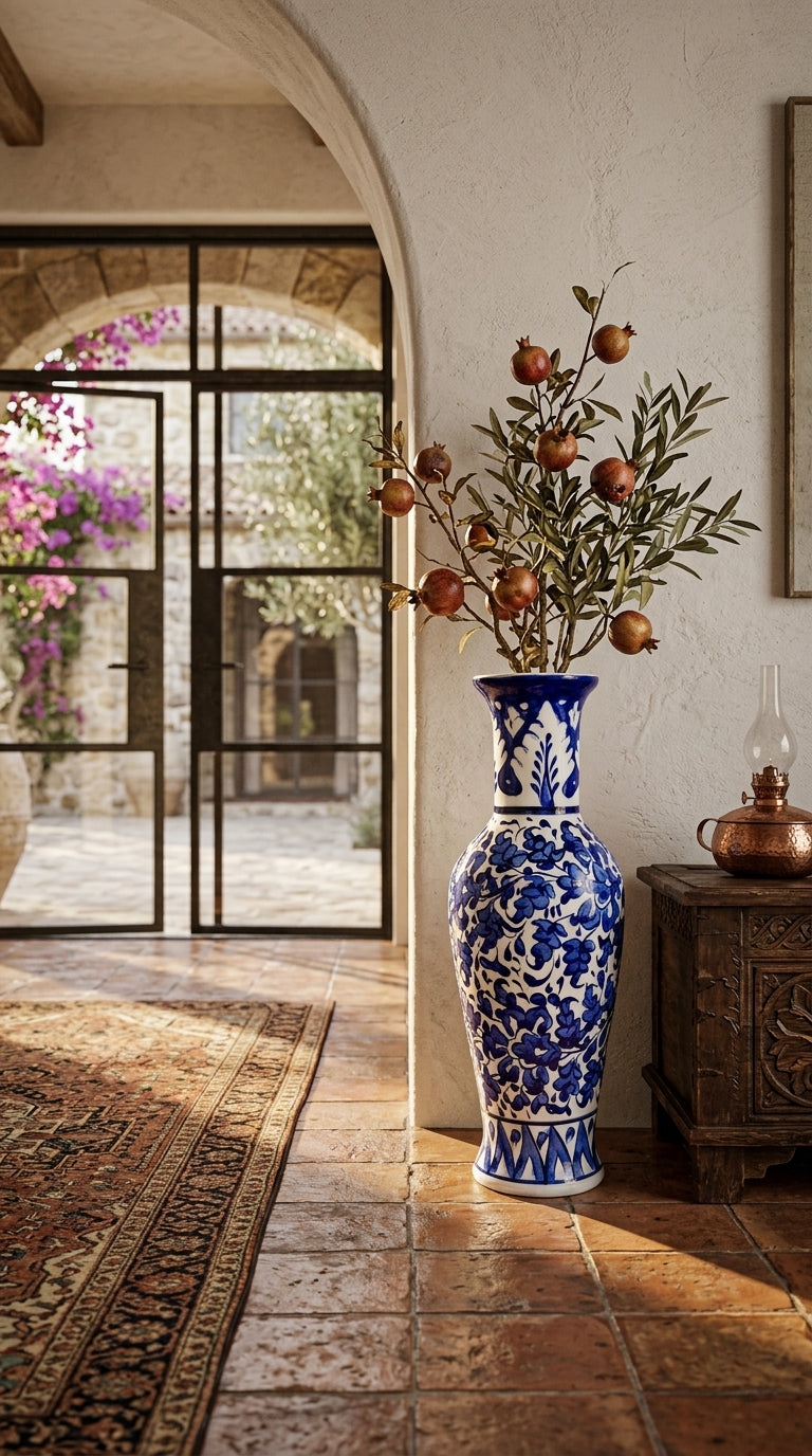 Handcrafted Blue Pottery Long Vase