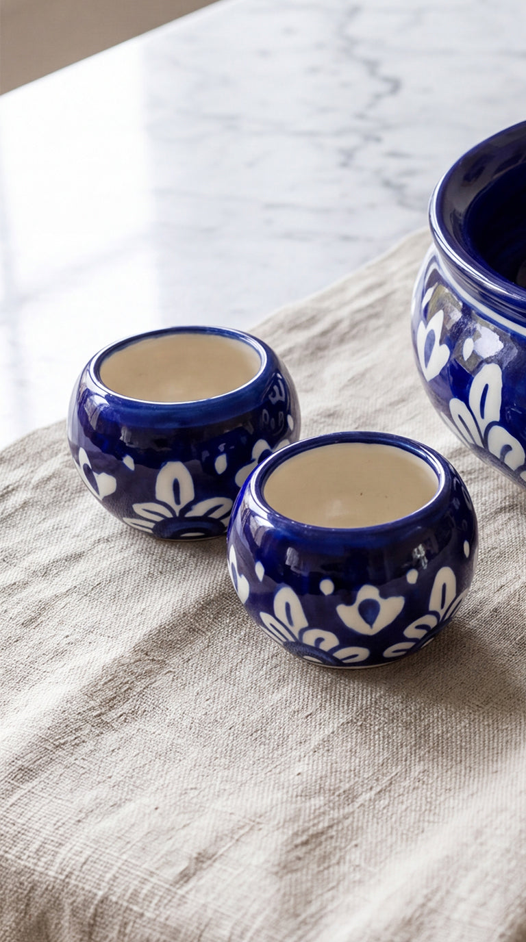 Blue Pottery Candle Pots