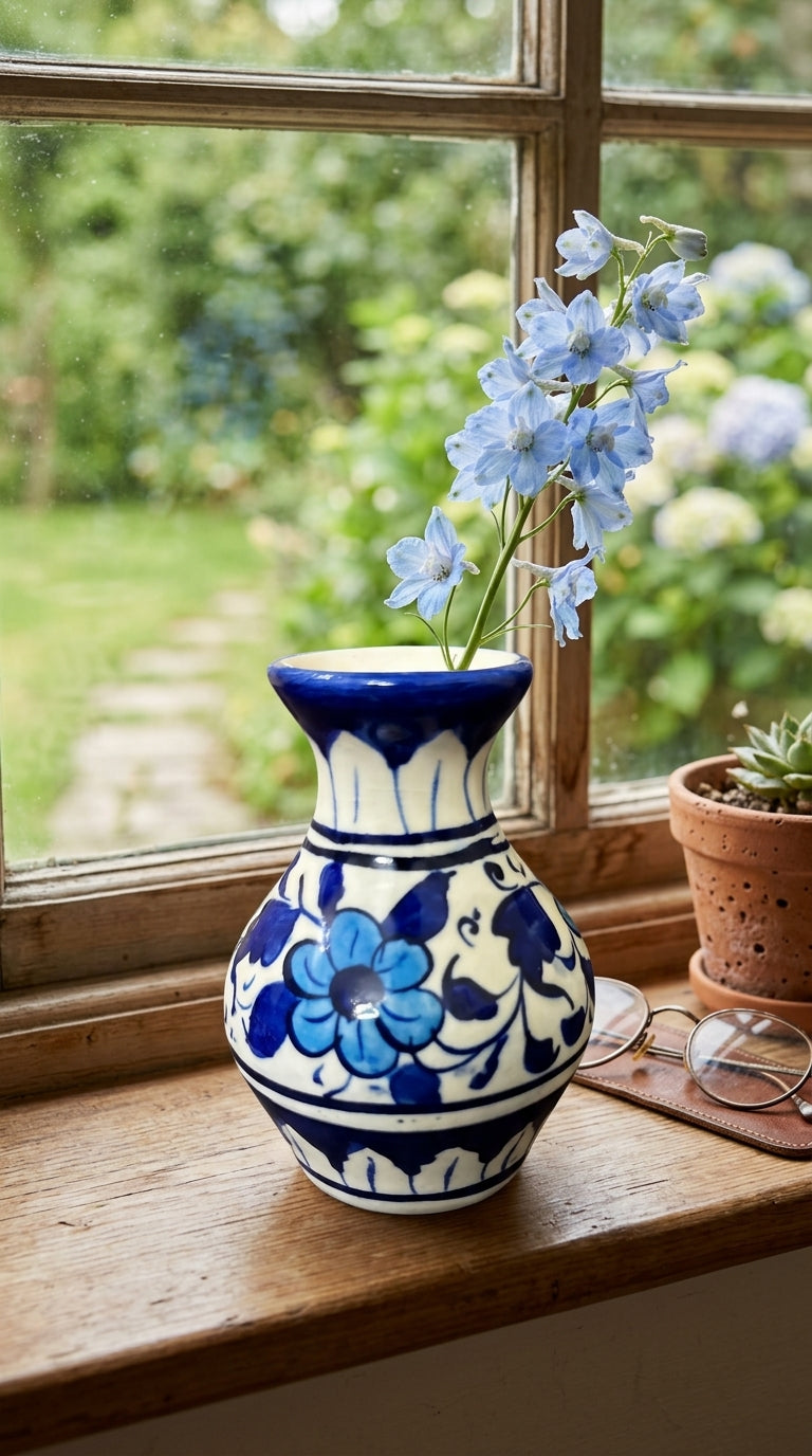 Blue Pottery Floral Mini Bud Vase (set of 2)