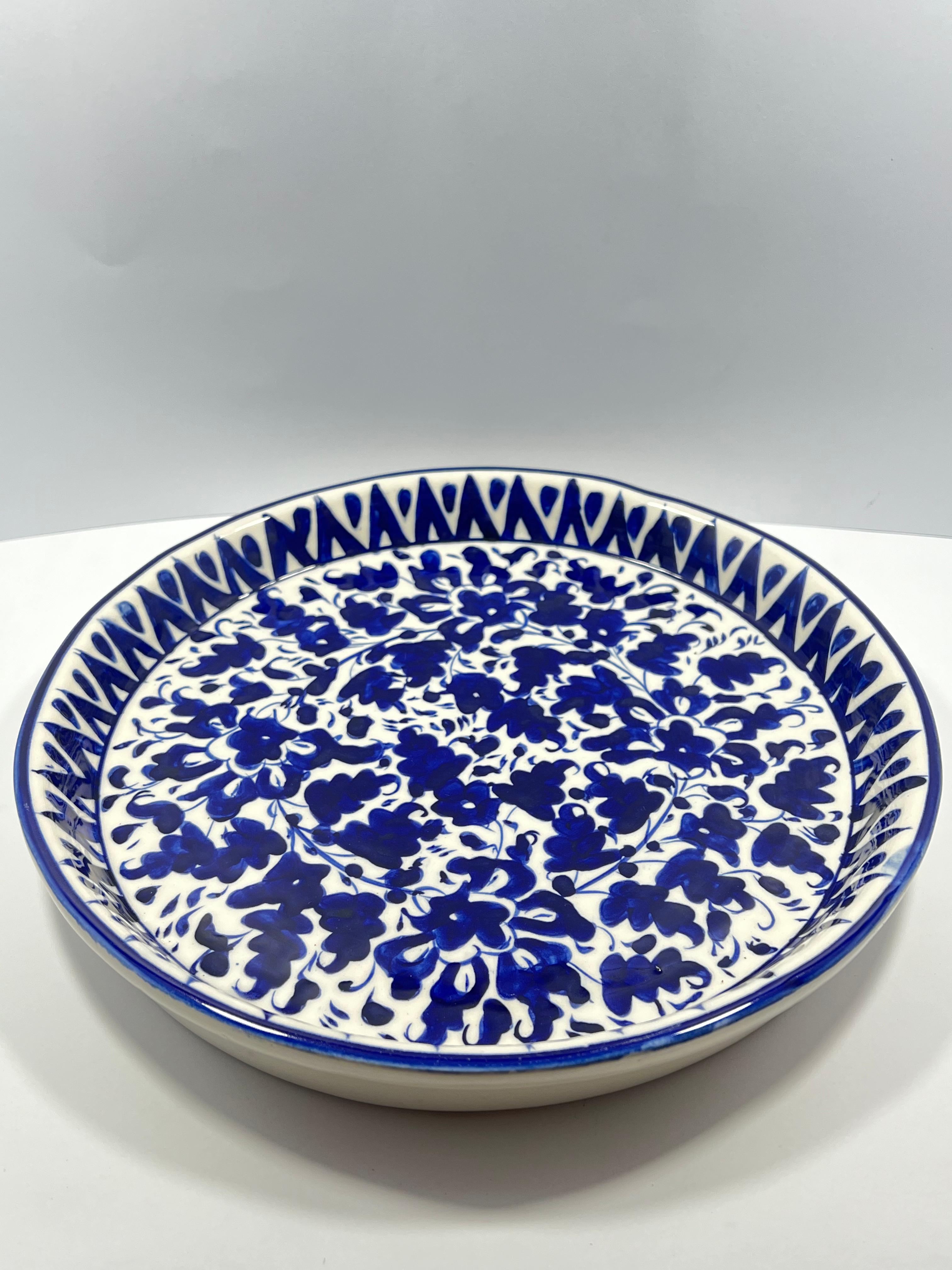 Blue Pottery Round Serving Tray