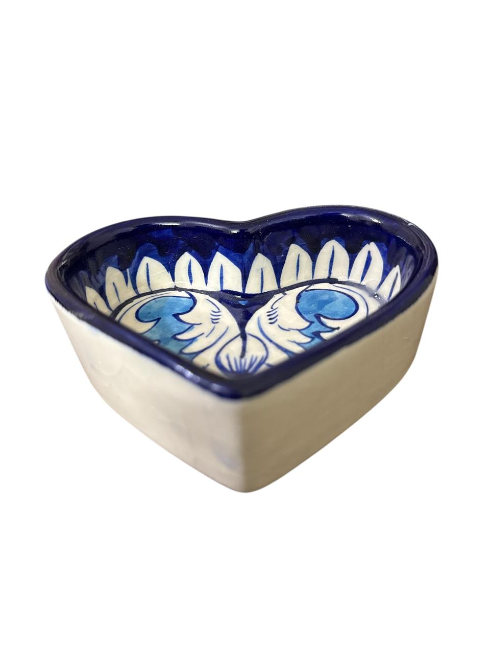 Handcrafted Blue Pottery Heart-Shaped Bowl