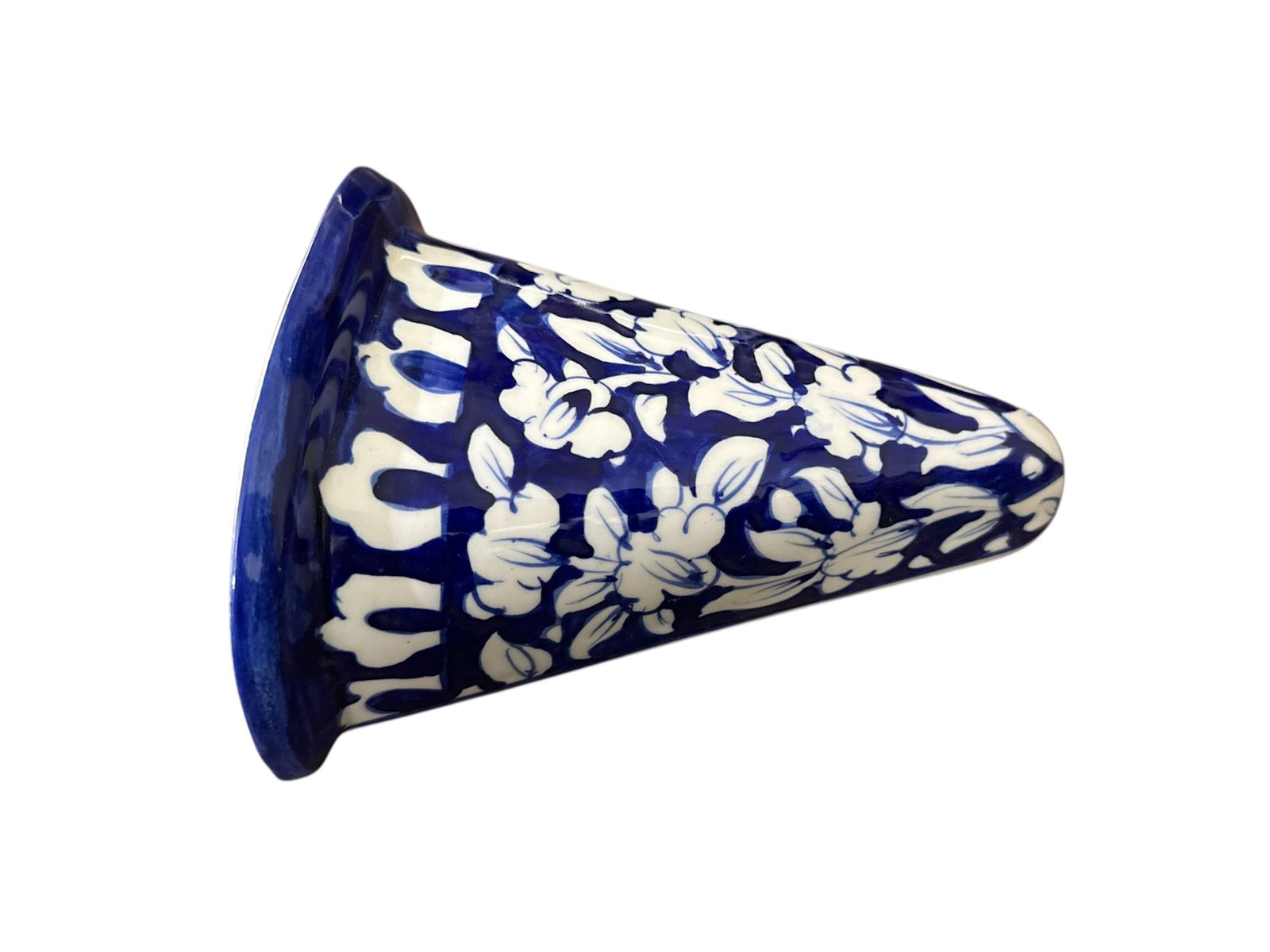 Blue Pottery Cone Shaped Wall Planter