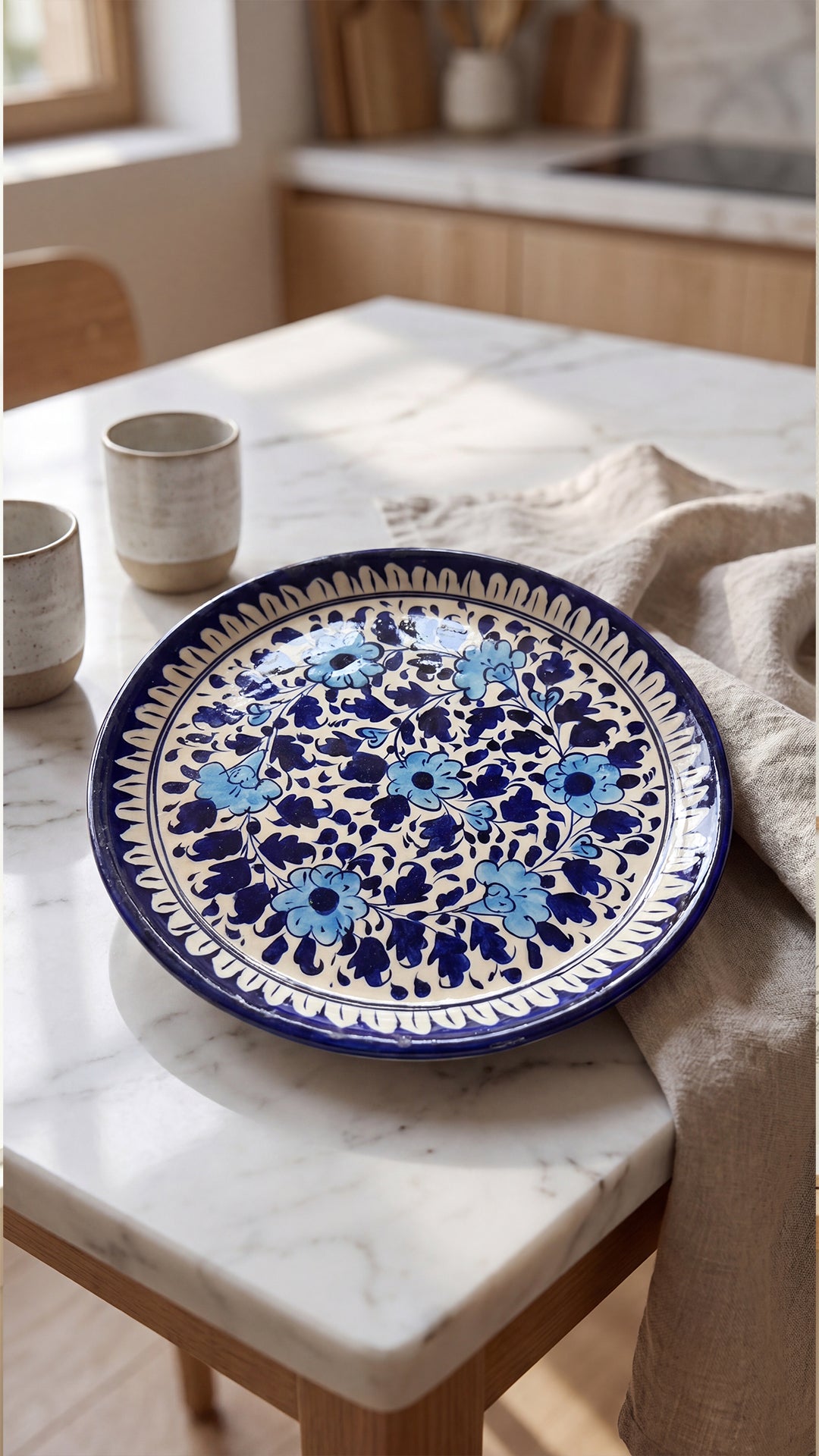 Blue Pottery Small Deep Floral Platter